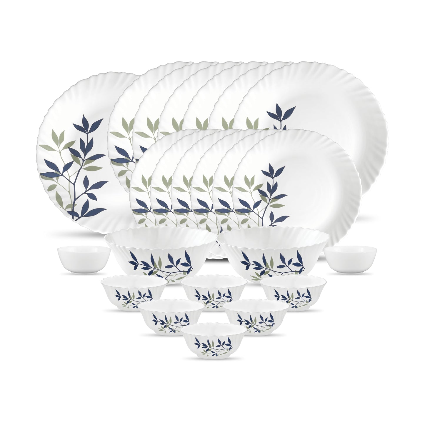 La Opala Novo Collection Opal Glass Crockery | for Family of 6 | Dinner Set 23 pcs Dainty Swirls | Plates & Bowls for Dining | Microwave Safe | 100% Vegetarian | Extra Strong | Light & White