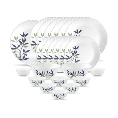 La Opala, Novo Collection, Opal Glass Floral Dinner Set 23 Pcs, Scarlet Blooms, White
