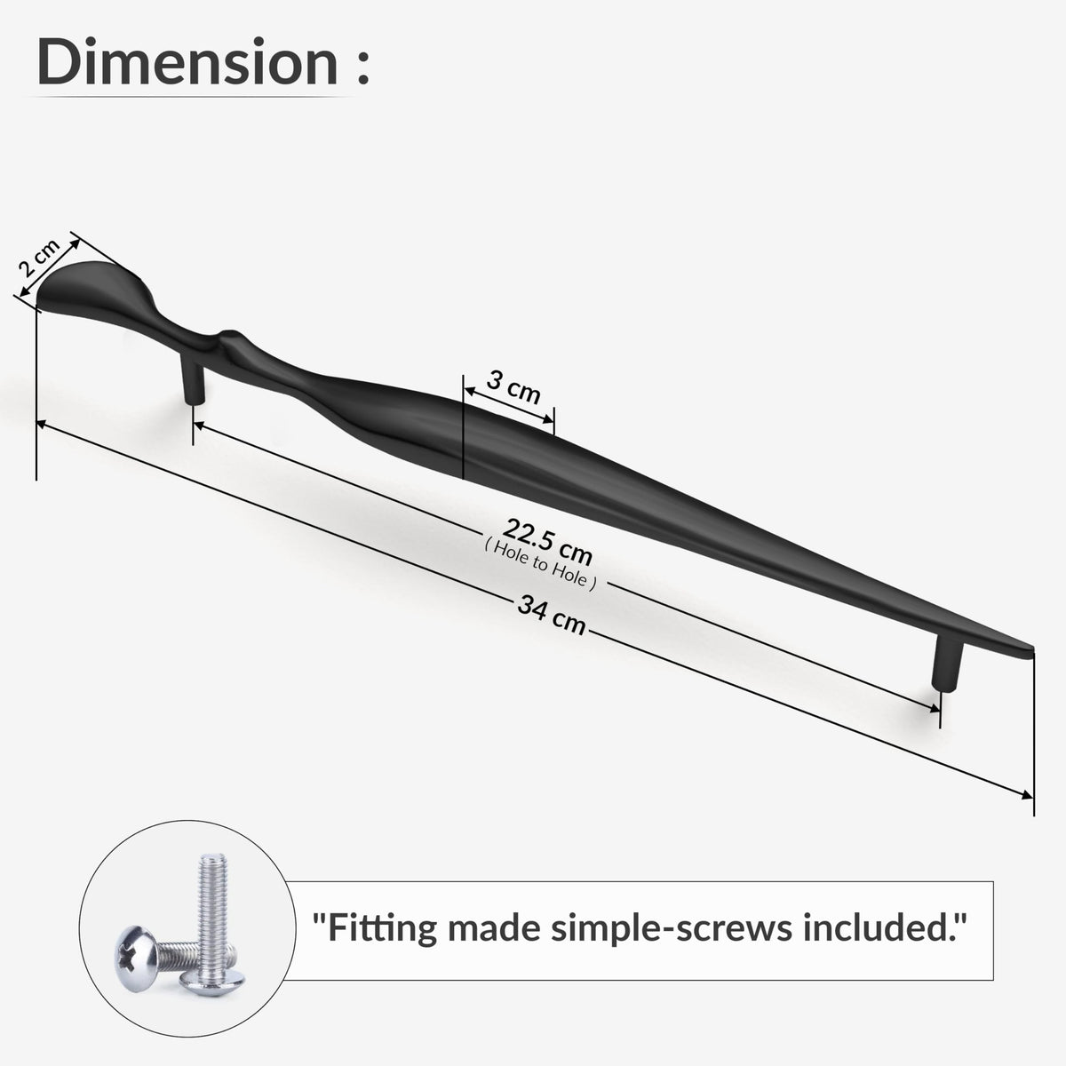 Plantex Cabinet Handle/224mm Handle for Cabinet/Furniture/Door Pull-Push Handle for Home/Office - Pack of 1 (Black) (Model APS-DTC-9136)-3