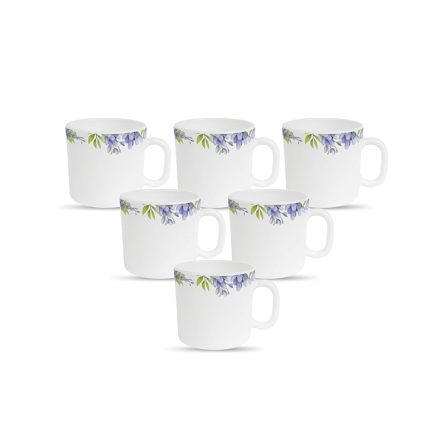 La Opala Diva, Pearl Collection Opal Glass Crockery | Coffee Mug Regular, Set of 6 | Lively Hues, 190 ml | for Tea & Coffee | Microwave Safe | 100% Vegetarian | Extra Strong | Super Light & White