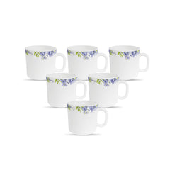 La Opala Diva, Pearl Collection Opal Glass Crockery | Coffee Mug Regular, Set of 6 | Lively Hues, 190 ml | for Tea & Coffee | Microwave Safe | 100% Vegetarian | Extra Strong | Super Light & White