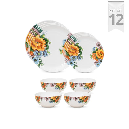 Clay Craft Fine Ceramic Eco Dinner Set, Enchanting Gold, for Family of 4, Dinner Set Ceramic, Crockery Set, Dining Set for Dinner, Crockery Set for Gift, Kitchen Set (ECO4, 12 Pieces)