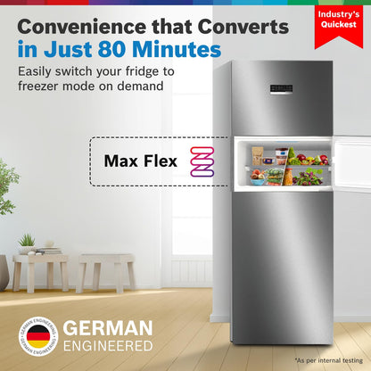 BOSCH MaxFlex Convert 302 L 3 Star Inverter Frost Free Triple Door Refrigerator (CMC33K03NI, 8-in-1 Convertible, UV Protected Body Shield, VitaFresh Technology, Adaptive UI, Sparkly Steel)