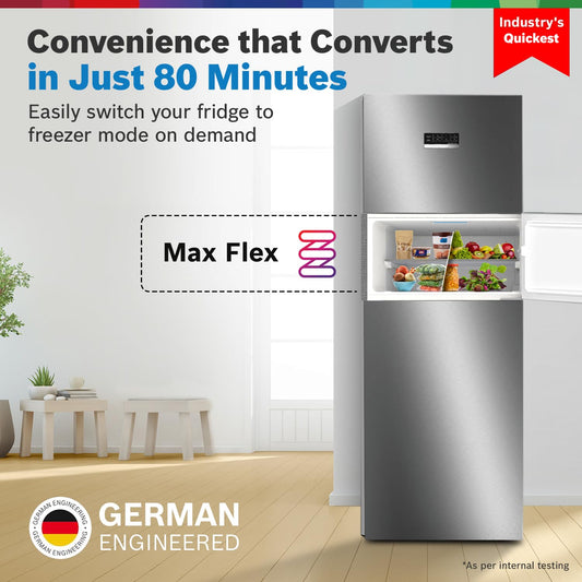 BOSCH MaxFlex Convert 302 L 3 Star Inverter Frost Free Triple Door Refrigerator (CMC33K03NI, 8-in-1 Convertible, UV Protected Body Shield, VitaFresh Technology, Adaptive UI, Sparkly Steel)