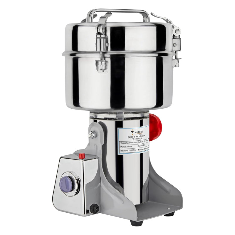 Vishvas Powerful Masala Grinder Machine 2000gm Capacity - Fast and Efficient Grinding for Spices, Herbs and Dry Fruits Masala Grinder 2 KG, Stainless Steel