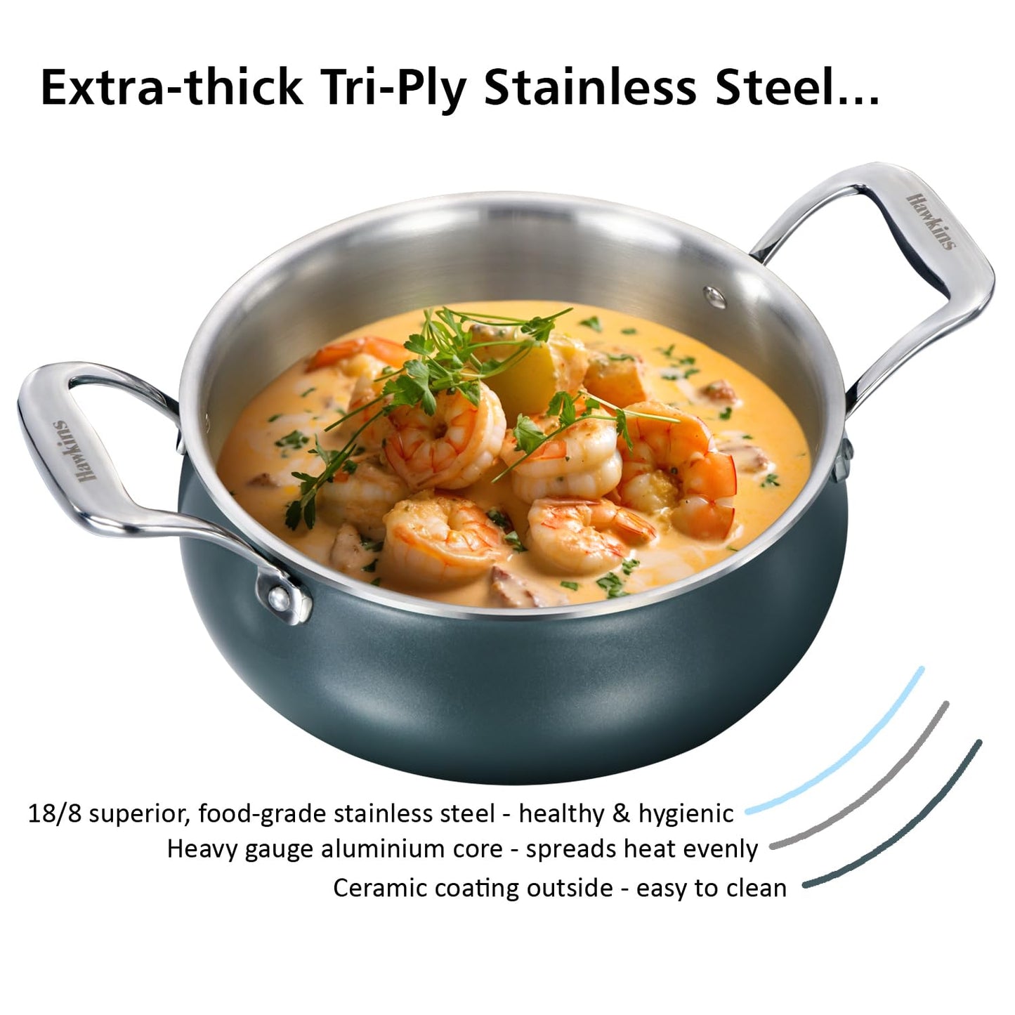 Hawkins Olive Pro 3 Litre Handi, Triply Stainless Steel Pan with Stainless Steel Handles and Glass Lid, Green (POSH30G)