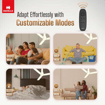 Havells 1200mm Elio BLDC Ceiling Fan | Remote Controlled, High Air Delivery Fan | 5 Star Rated, Upto 60% Energy Saving, 2+1* Year Warranty | (Pack of 1, Bianco)