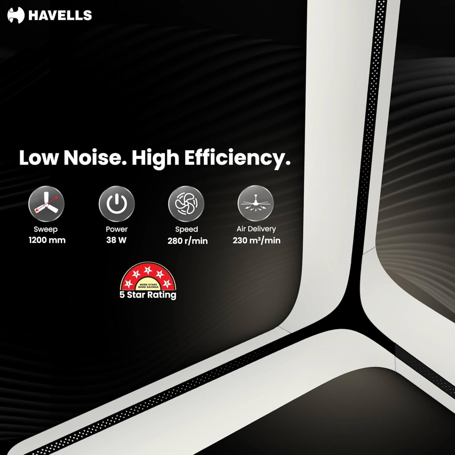 Havells Inveno LX 1200 mm BLDC Ceiling Fan|ABS Aerodyanamic Blades|Telescopic Canopy|Timer,Breeze,Sleep,MOP Modes|Reverse Feature|100% Copper Motor|Free Installation|2 Year Warranty(Matt Pearl White)