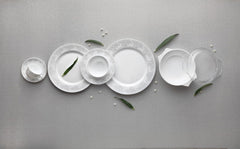 La Opala Diva Velvett Collection Opal Glass Crockery | for Family of 8 | Dinner Set 62 pcs Aria Grey | Plates & Bowls for Dining | Microwave Safe | 100% Vegetarian | Extra Strong | Light & White