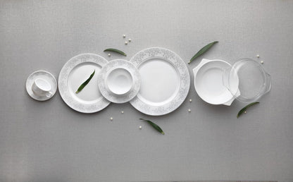 La Opala Diva Velvett Collection Opal Glass Crockery | for Family of 8 | Dinner Set 62 pcs Aria Grey | Plates & Bowls for Dining | Microwave Safe | 100% Vegetarian | Extra Strong | Light & White