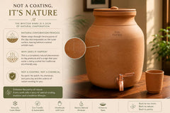 Desi Potters Handmade Clay Water Dispenser with Metal Tap | Naturally Cools Water Without Electricity | 100% Natural Handmade Terracotta Clay | Eco-Friendly & Plastic-Free .