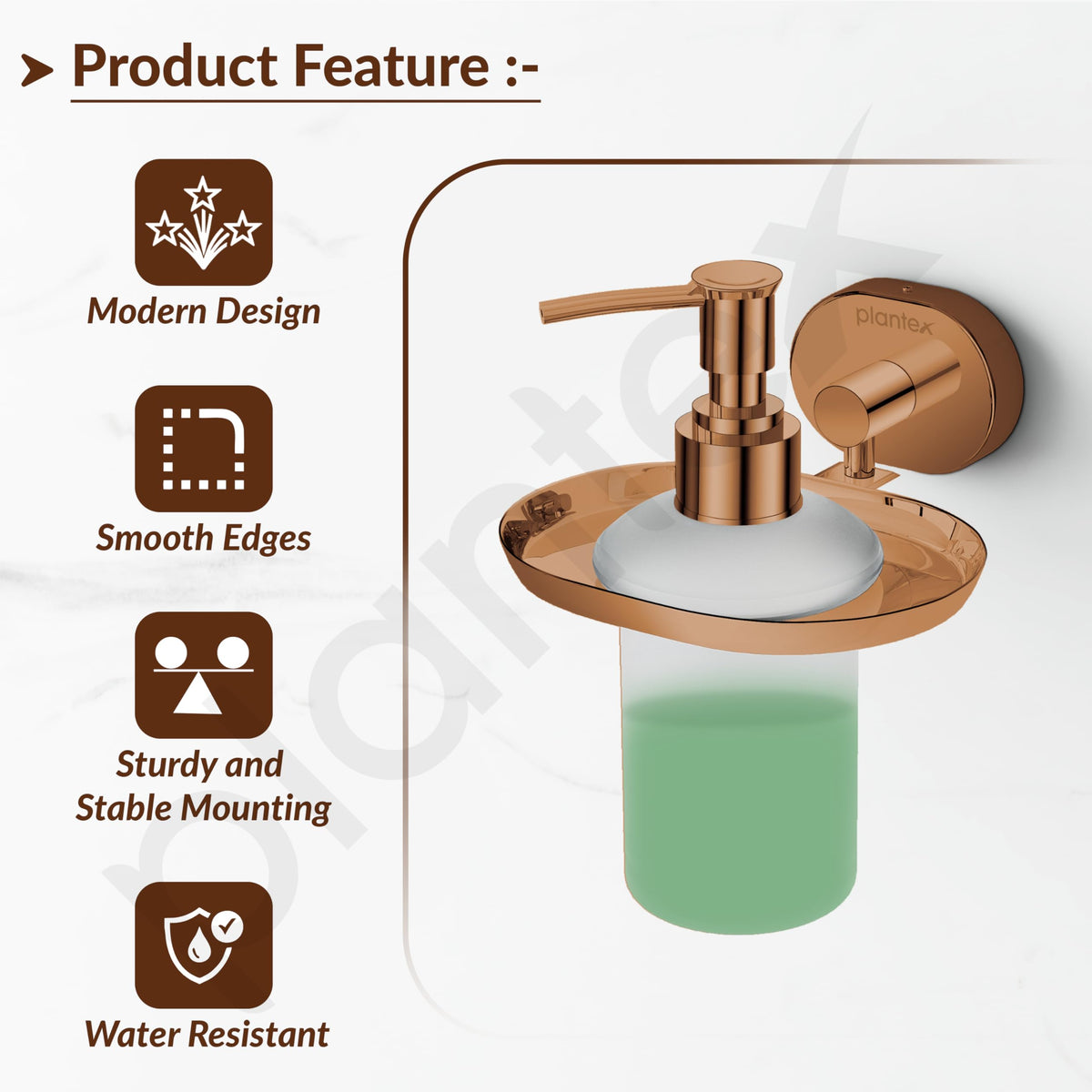 Plantex J4 Stainless Steel Liquid Soap Dispenser/Shampoo Dispenser for Wash Basin/Hand Wash Dispenser Wall Mounted/Bathroom Accessories (PVD Rose Gold Finish) Onix-4