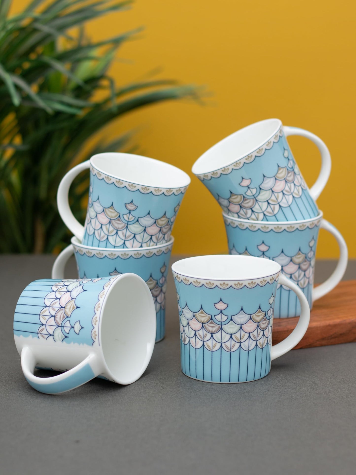 Clay Craft Fine Ceramic Printed Coffee/Tea Cups Set of 6-200 ml Each, Tea Cup Set of 6, Microwave & Dishwasher Safe, Mugs for Coffee, Cups Set of 6, Mug Set, Gift Set, Ideal for Gifting