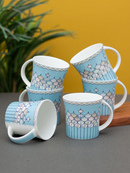 Clay Craft Fine Ceramic Printed Coffee/Tea Cups Set of 6-200 ml Each, Tea Cup Set of 6, Microwave & Dishwasher Safe, Mugs for Coffee, Cups Set of 6, Mug Set, Gift Set, Ideal for Gifting