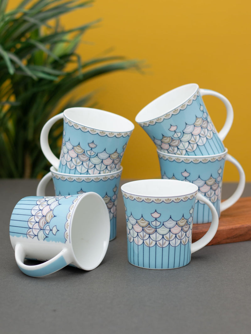 Clay Craft Fine Ceramic Printed Coffee/Tea Cups Set of 6-200 ml Each, Tea Cup Set of 6, Microwave & Dishwasher Safe, Mugs for Coffee, Cups Set of 6, Mug Set, Gift Set, Ideal for Gifting