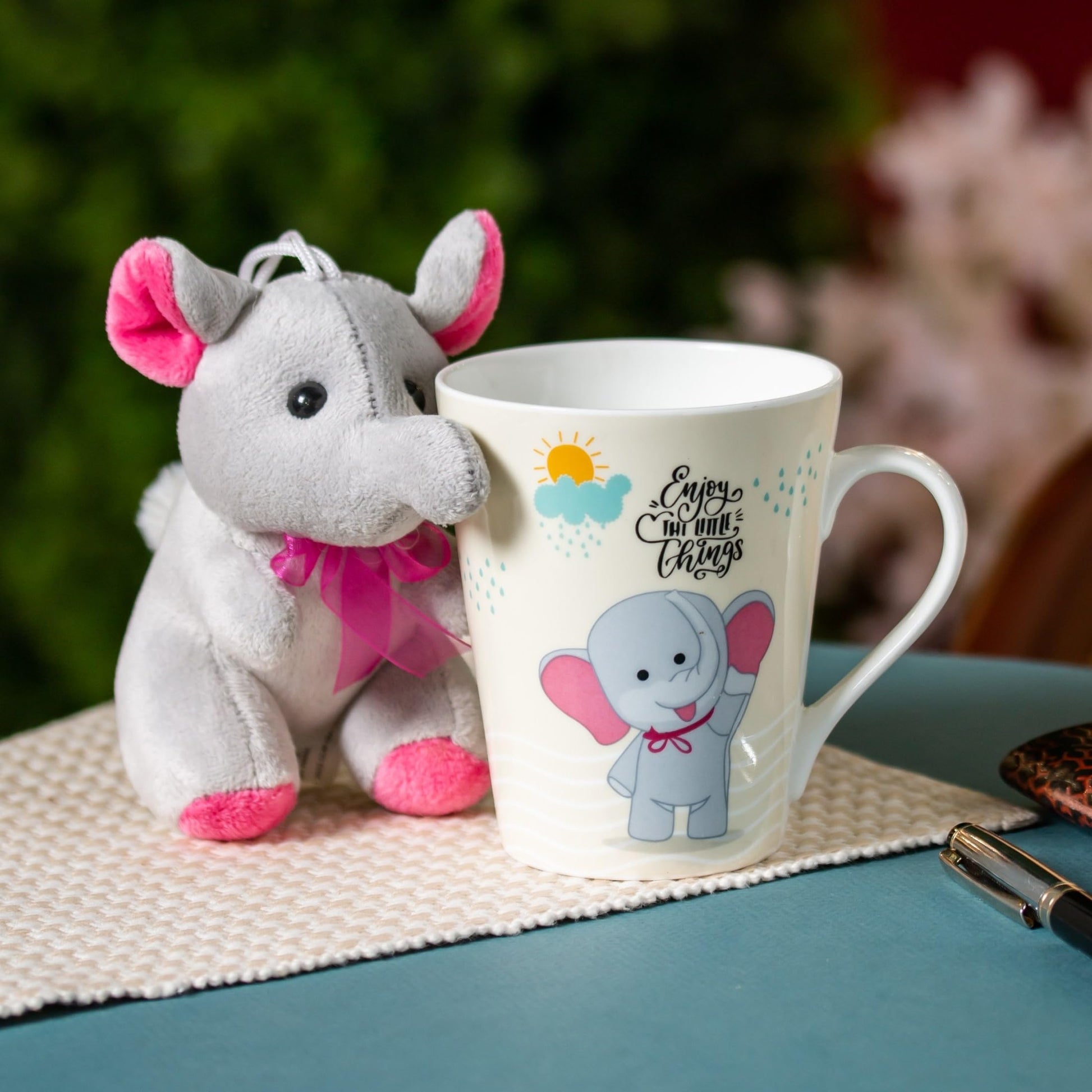 Clay Craft Printed Fine Ceramic Zing Milk Mug with Toy - 340 ml- 1 Piece (Be Happy - Elephant)