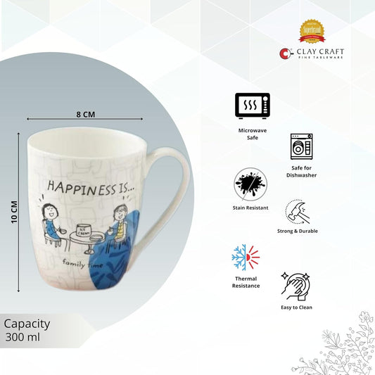 Clay Craft Printed Fine Ceramic Happiness is Oxford Delight Coffee & Milk Mugs, 300Ml, Set of 4, Multicolor