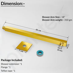 Plantex 18-Inch Shower Arm for Overhead Shower/Stainless Steel Shower Pipe/Wall Mount Bathroom Fitting with 1⁄2-Inch Thread - Pack of 1 (Gold)-2