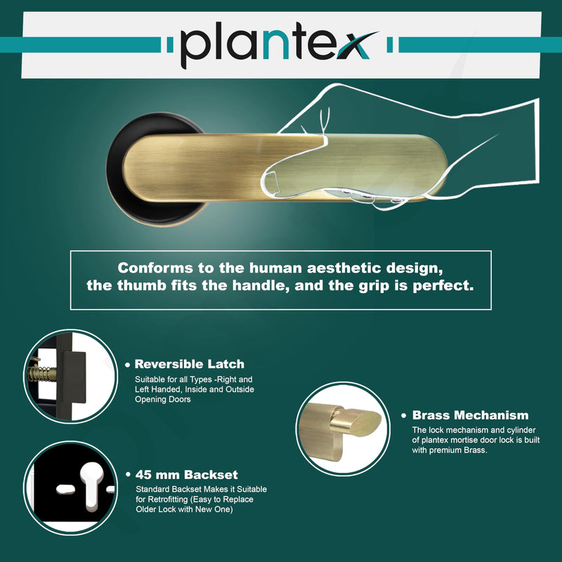 Plantex Door Lock for Home/Main Door Lock Set with 3 Computerized Key/Mortise Lock for Door with Brass Lock Body & Cylinder (SM037, Brass Antique & Black)-6