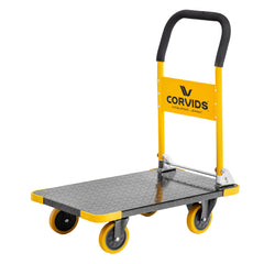 Corvids 400 Kg Heavy-Duty Folding Metal Hand Platform Trolley/Truck | 2-Year Warranty | Portable & Compact Industrial Dolly Cart with 360 Rotating Wheels for Home, Office & Warehouse Use