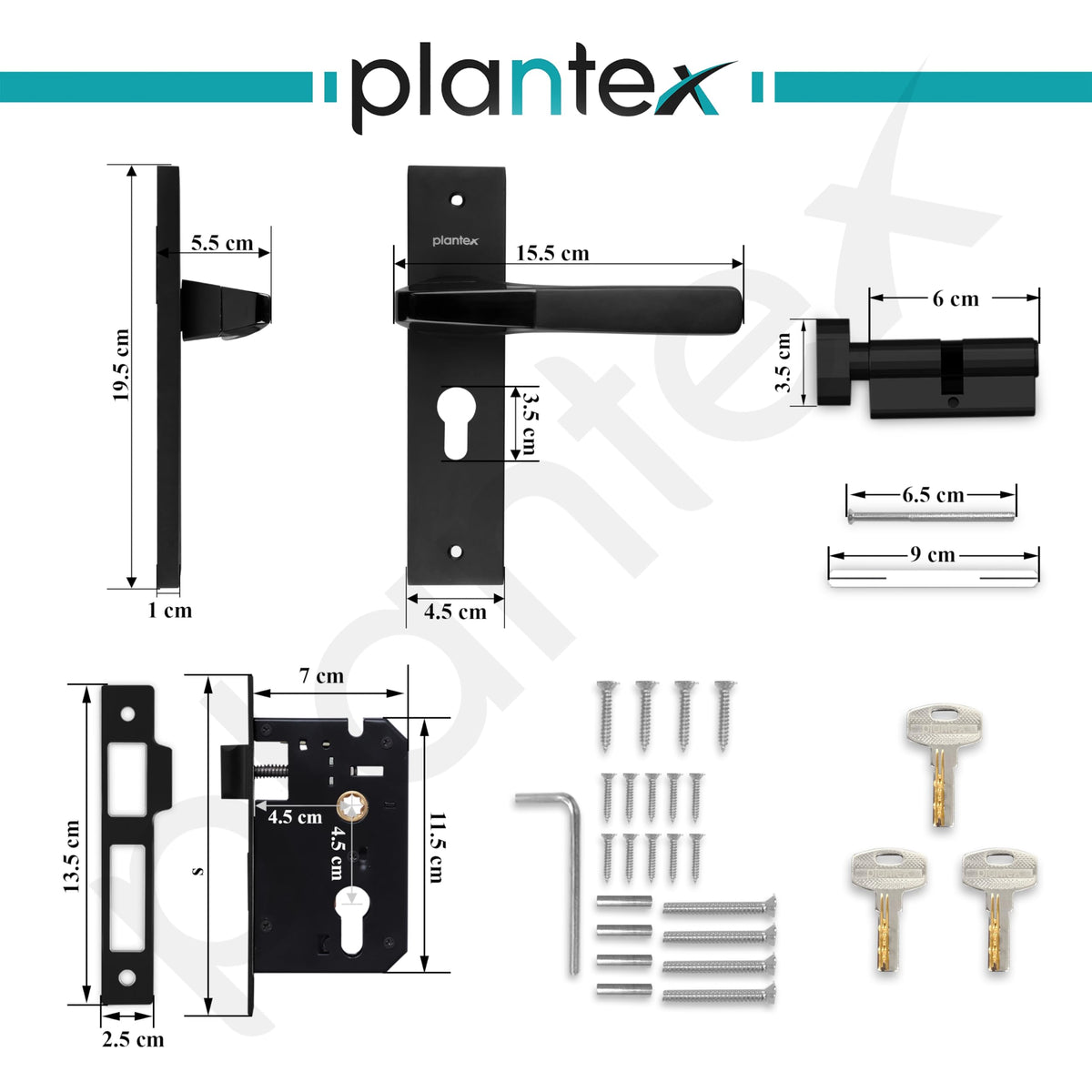 Plantex Heavy-Duty Door Lock Set - Main Door Lock Handle Set/Mortise Lock with 3 Keys, Brass Lock Body & Cylinder (8114 - Z Black & DC Black)-3