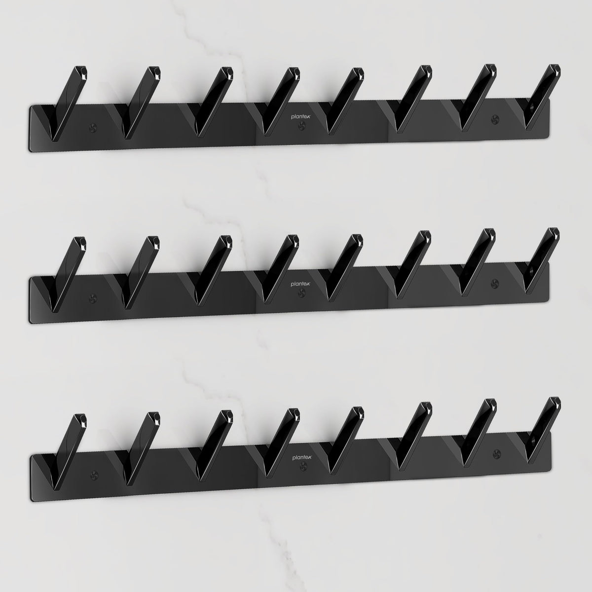 Plantex Wall Hooks for Hanging Cloth/Stainless Steel Towel Hangers/Bathroom Robe Hooks/Door Hangers/Square Wall Hook/Hook Rail for Hanging Keys - 8 Hooks (Pack of 3, PVD Black)