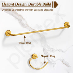 Plantex 304 Grade Stainless Steel Bathroom Accessories Set of 5 - Towel Rod/Hand Napkin Hanger for Wash Basin/Soap Case/Toothbrush Holder/Robe Hook - Daizy (Golden)-6