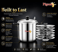 Pigeon Desire Stainless Steel Idli Cooker | ISI Certified Steamer Pot