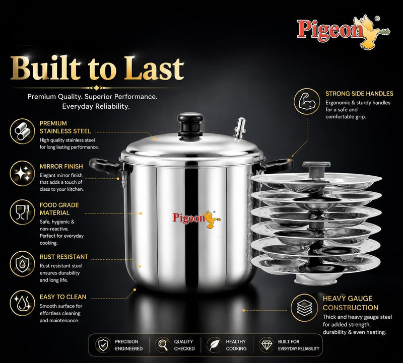 Pigeon Desire Stainless Steel Idli Cooker | ISI Certified Steamer Pot