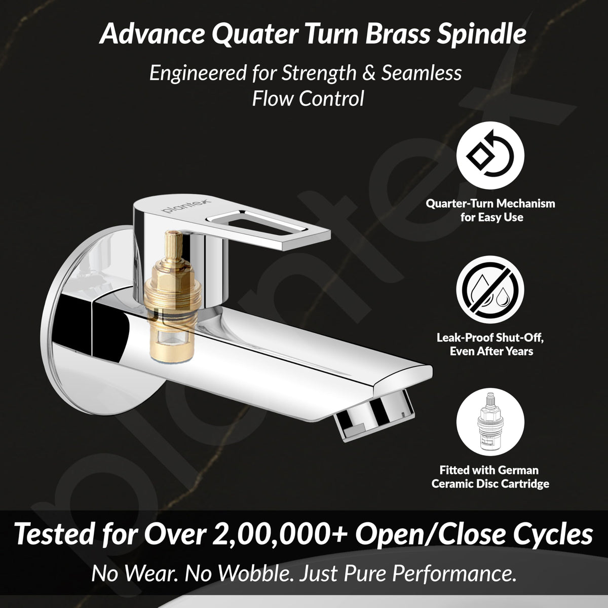 Plantex Pure Brass Bib Cock for Bathroom/Long Body Taps/Wall Mount Tap for Wash Basin with Teflon Tape & Wall Flange - Pack of 1 (Chrome, 3225)-2