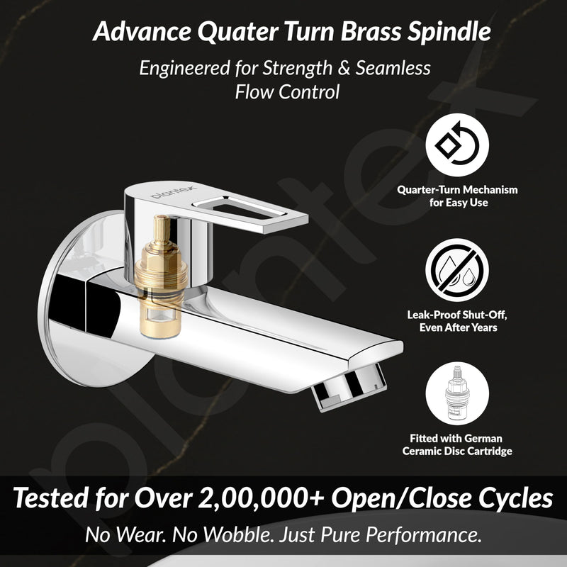 Plantex Pure Brass Bib Cock for Bathroom/Long Body Taps/Wall Mount Tap for Wash Basin with Teflon Tape & Wall Flange - Pack of 1 (Chrome, 3225)-2
