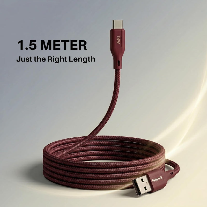 Philips DLC4150AI/94 18W Type-A to Type-C Fast Charging Cable (1.5m, Iron Red)