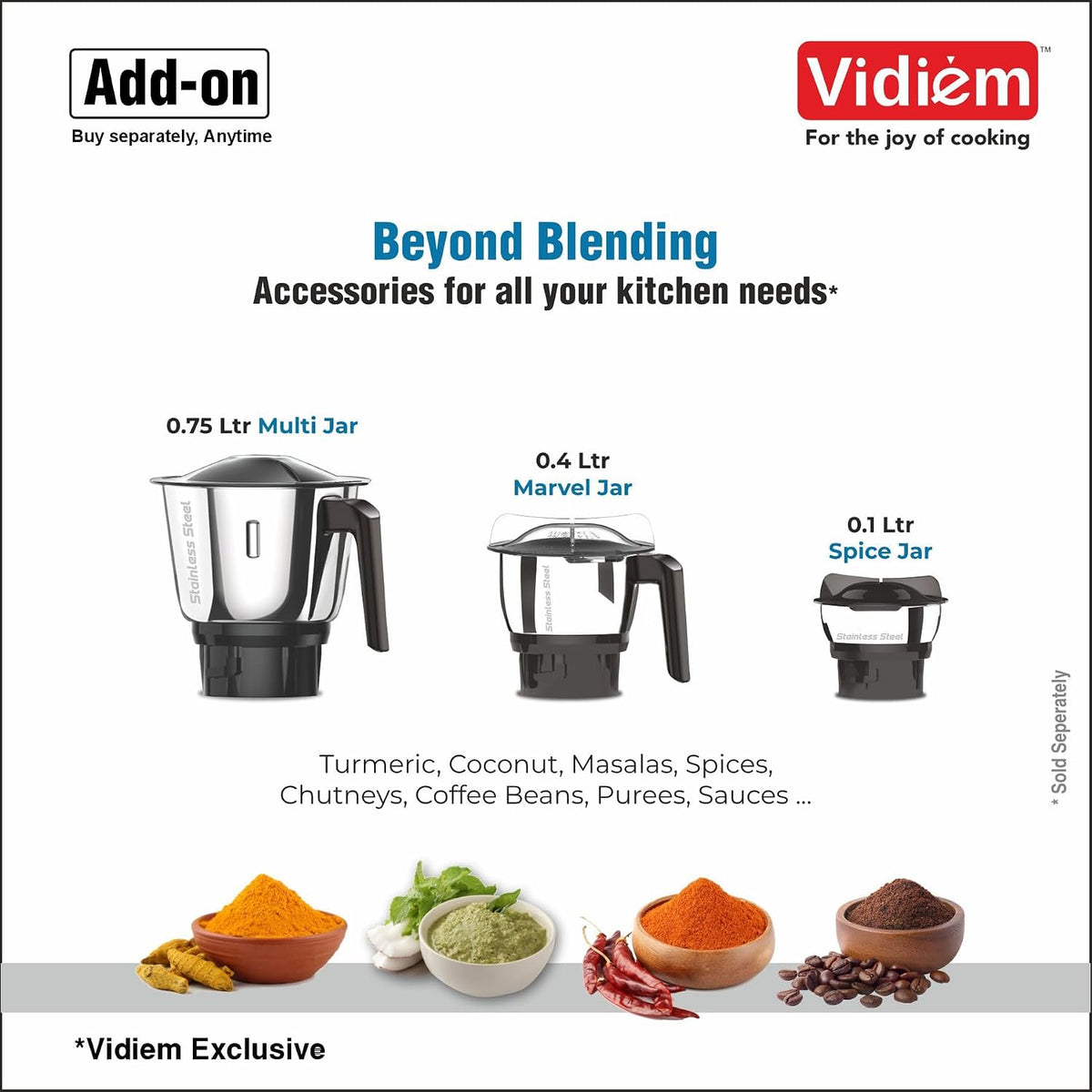 Vidiem Vita 500 W Personal Blender/Mixer/Grinder/Smoothie Maker | 22000 RPM Aria CoolTec Motor | 2 Transparent Jars (500