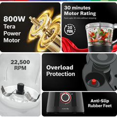 Bosch PureMixx Plus 800W Powerful Mixer Grinder with Food Processor | 5 Jars | 40+ Functions | Atta Kneading, Chopping, Wet & Dry Grinding | Hands Free Operation | 7 Year Motor Warranty 【MP8515A1KI】