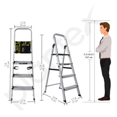 Plantex Big Foot 4 Step Ladder for Home/Fully Aluminium Folding Ladder/Wide Anti-Skid Steps (Black-Silver)