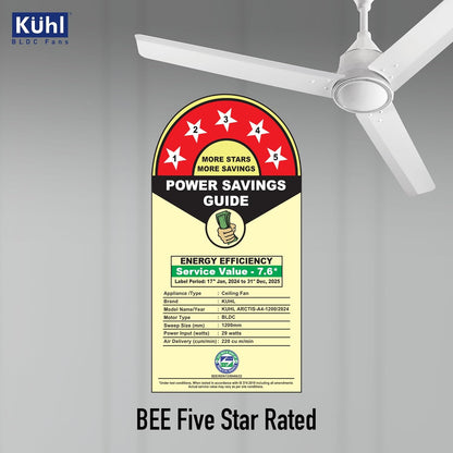 KUHL Arctis A4 1200MM 65% Stylish Power Saving BLDC Ceiling Fan with Remote | 29W | BEE 5 Star Rated & ISI Marked | High Air Flow | 5 Year Brand Warranty On Motor | White