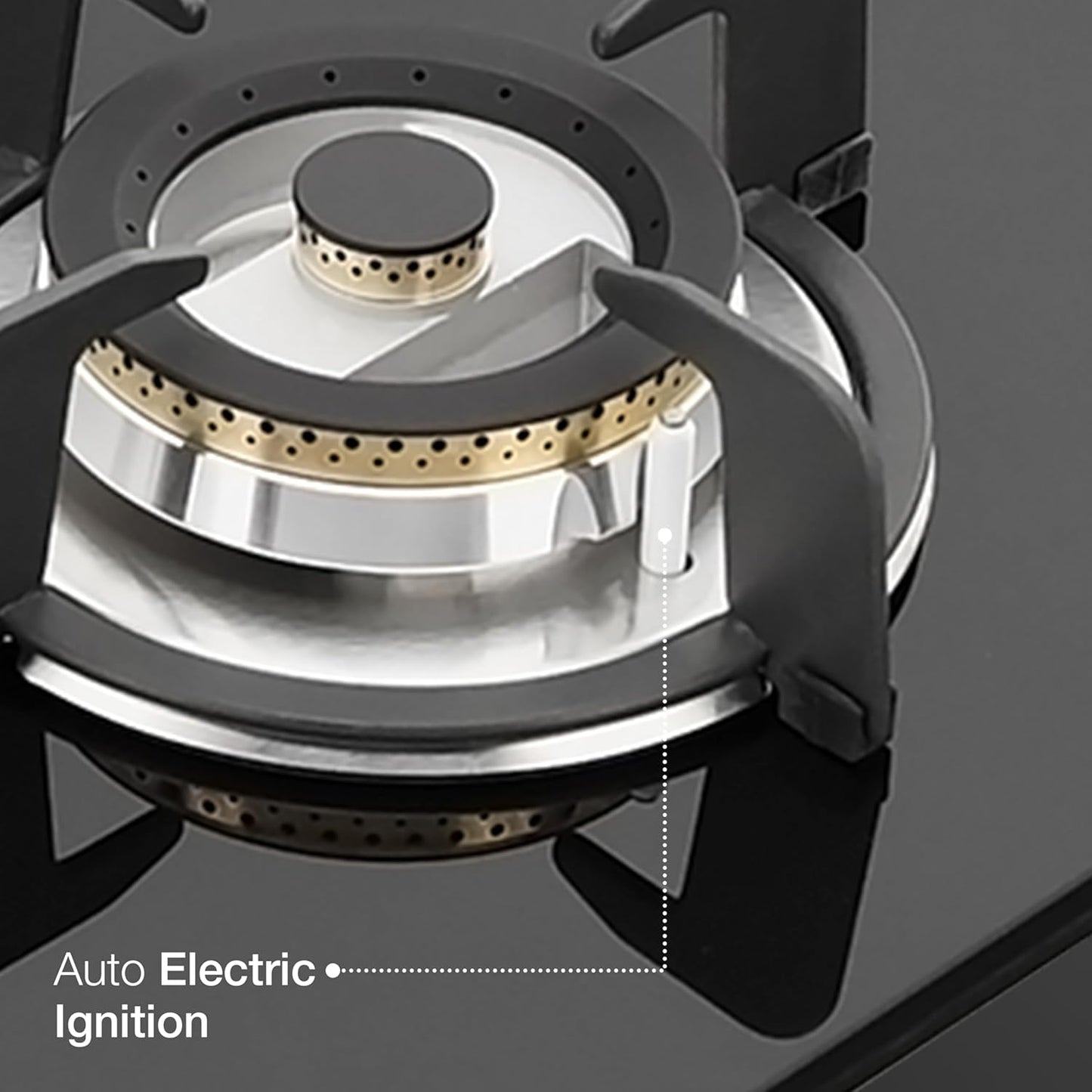 KAFF Built-in Hob/Hobtop 3 Burners with Auto Electric Ignition Glass Top, 60 CM, Brass Burners, Matt Enameled Pan Support, 8 MM Thick Toughened Glass (Black) | VRH 603