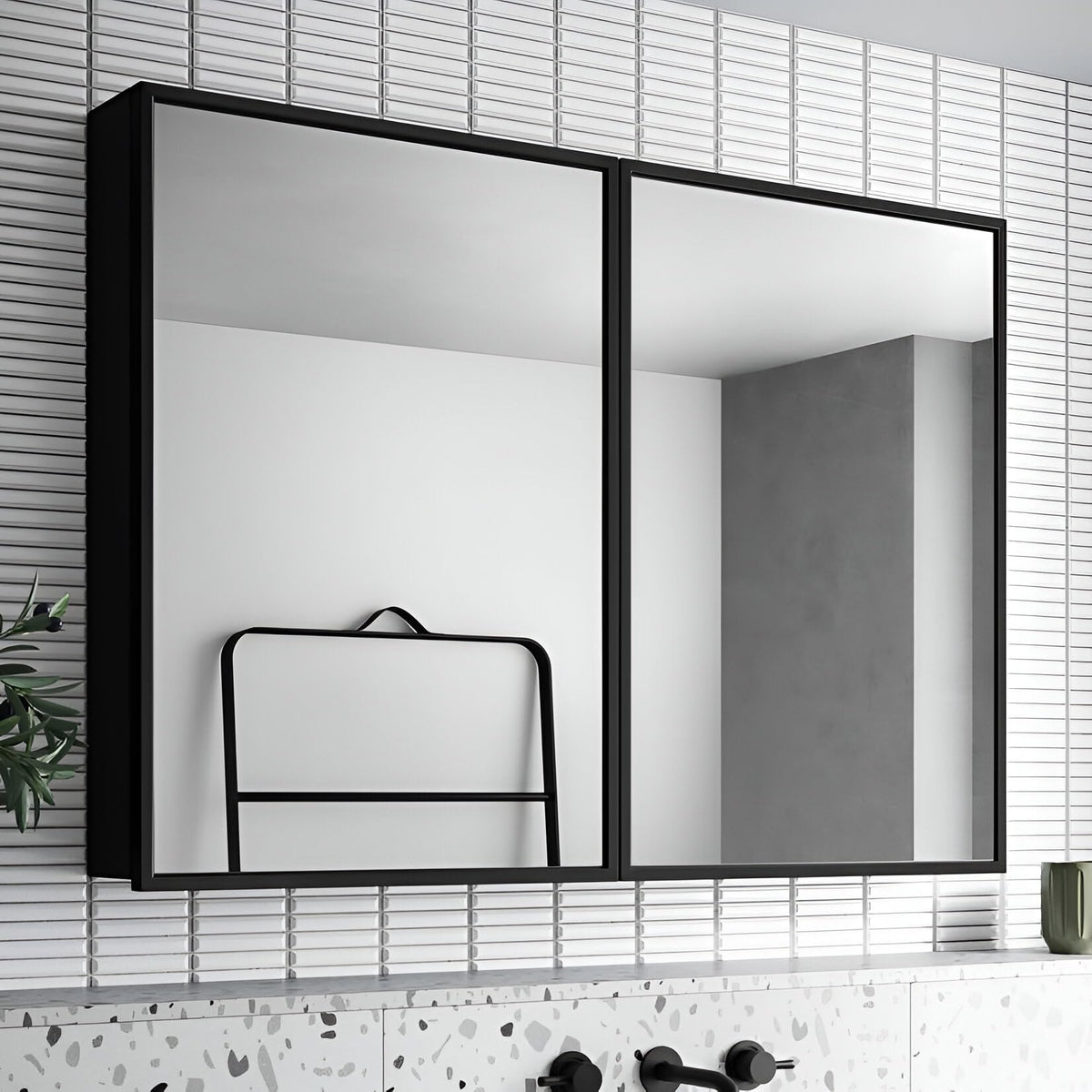 Plantex Bathroom Cabinet with Mirror/Aluminium Framed Double Door Bathroom Cabinet Storage/Mirror Cabinet for Bathroom Wall/Bathroom Organiser Cabinet (24x32 Inch, Black)