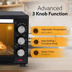 AGARO Marvel Oven Toaster Griller, 25 Litres, Motorised Rotisserie, Adjustable Temperature, 5 Heating Modes & Timer, CakeBaking, Roasting,Grilling,OTG (Black)