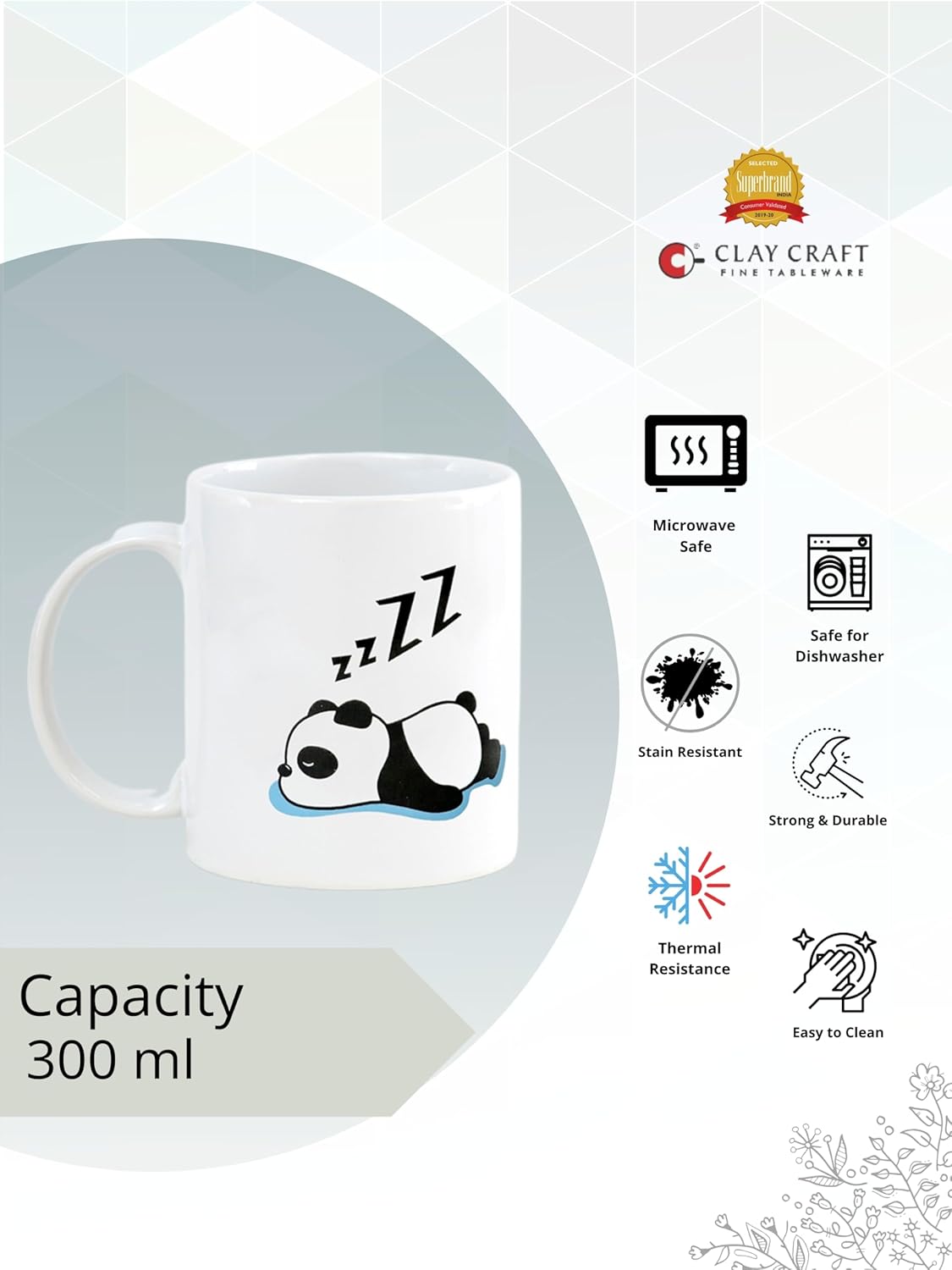 Clay Craft Fine Ceramic Printed Milk/Coffee Mug 1 Piece 360 ml (zzz Print)