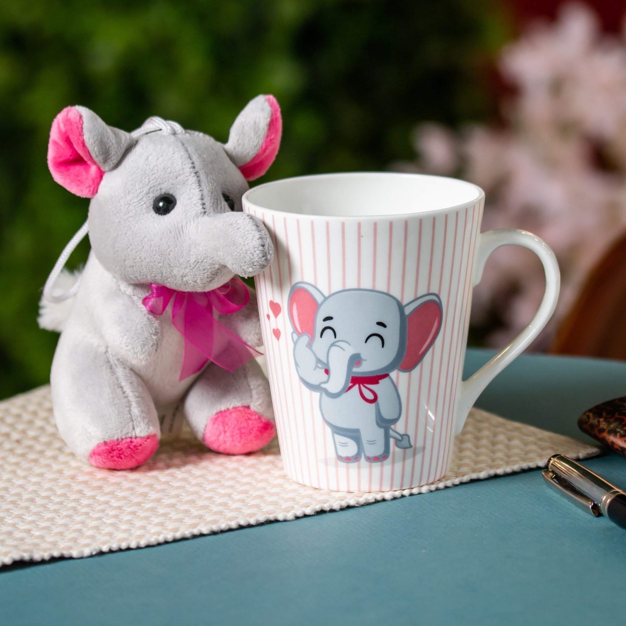 Clay Craft Printed Fine Ceramic Zing Milk Mug with Toy - 340 ml- 1 Piece (Be Happy - Elephant)
