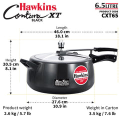 Hawkins 6.5 Litre Contura Black XT Pressure Cooker, Hard Anodised Inner Lid Cooker, Induction Cooker, Black (CXT65)