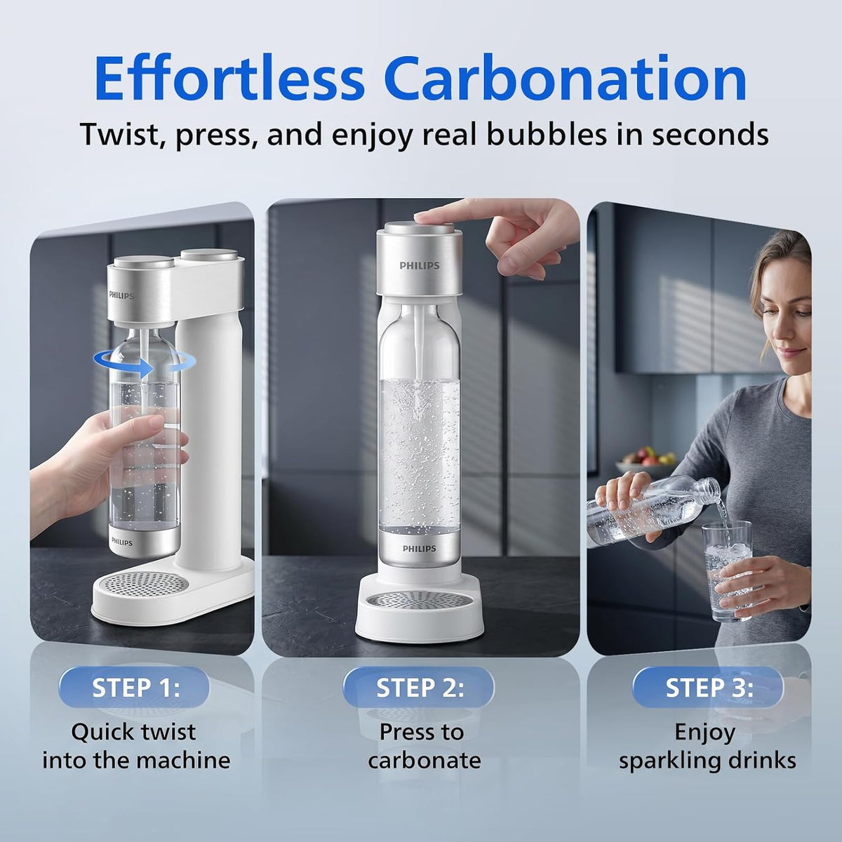 Philips Sparkling Water Maker, Soda Streaming Machine with Quick Twist Bottle (ADD4902WHOQ/37)