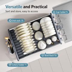 Plantex Kitchen Storage Rack/Aluminium Fold Flat Dish Drying Rack/Household Kitchen Bowls and Plates Organizers/Utensil Storage Holder - (Silver & Grey)-6