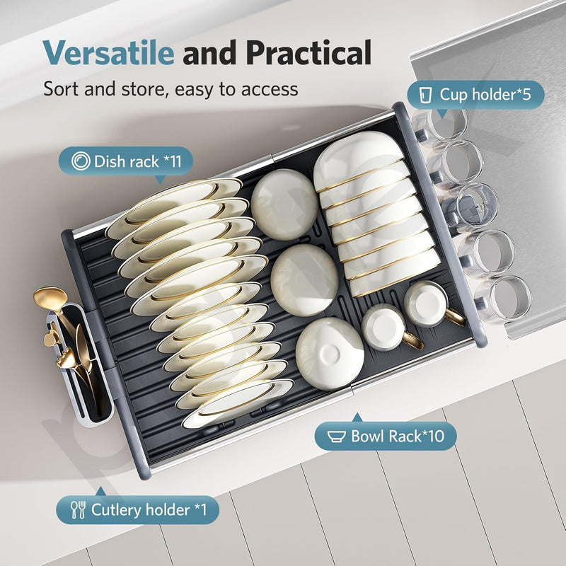 Plantex Kitchen Storage Rack/Aluminium Fold Flat Dish Drying Rack/Household Kitchen Bowls and Plates Organizers/Utensil Storage Holder - (Silver & Grey)-6