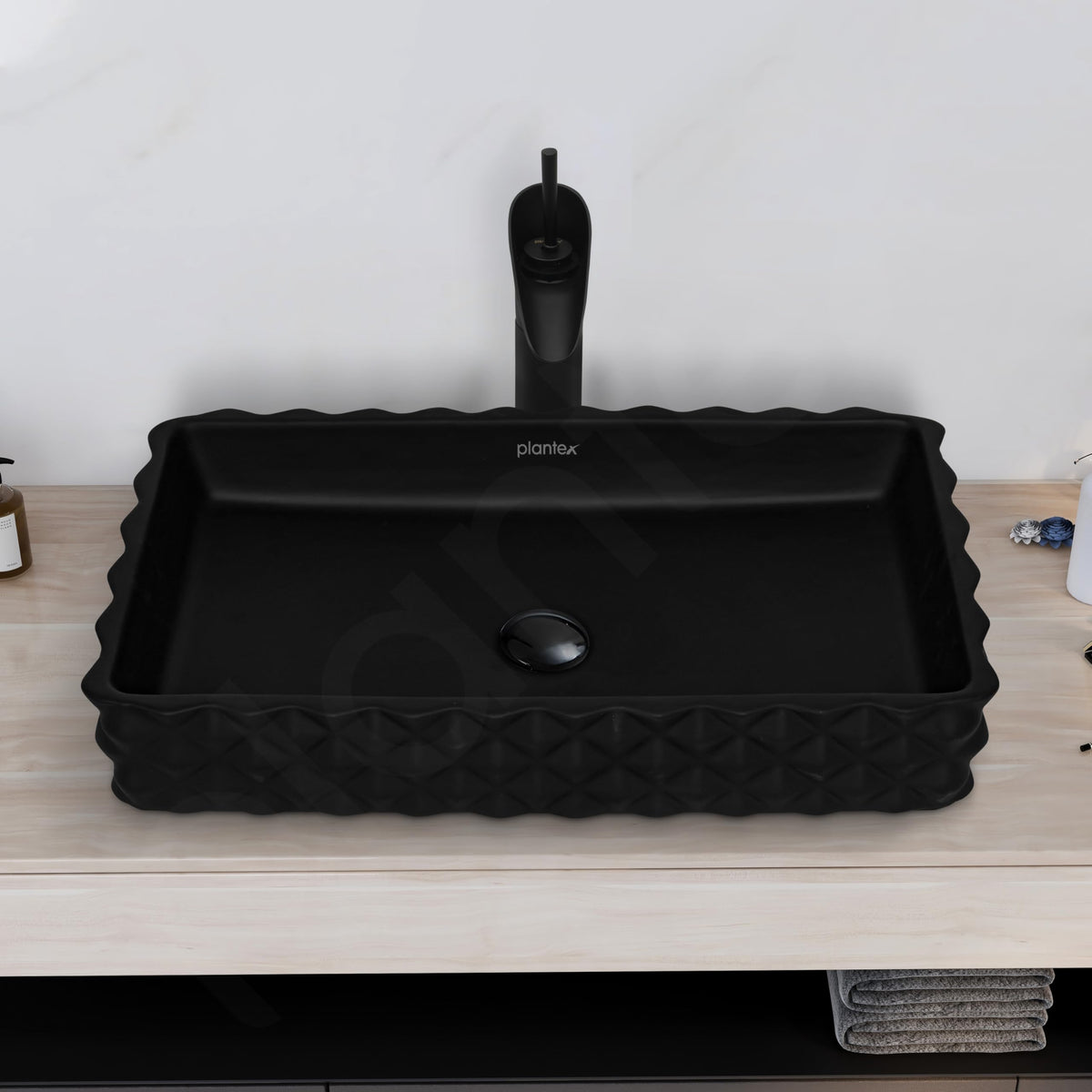 Plantex Ceramic Wash Basin for Bathroom/Table Top Ceramic Basin/Washbasin for Bathroom (Black - 24 x 14 x 5 Inch)-6