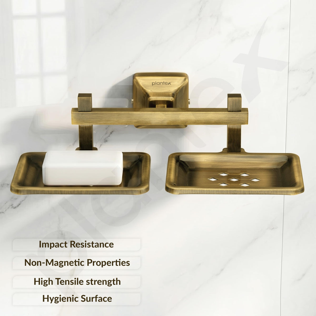 Plantex 304 Grade Stainless Steel Double Soap Holder for Bathroom/Dual Soap Dish/Soap Stand/Bathroom Accessories - Squaro (Brass Antique)-6