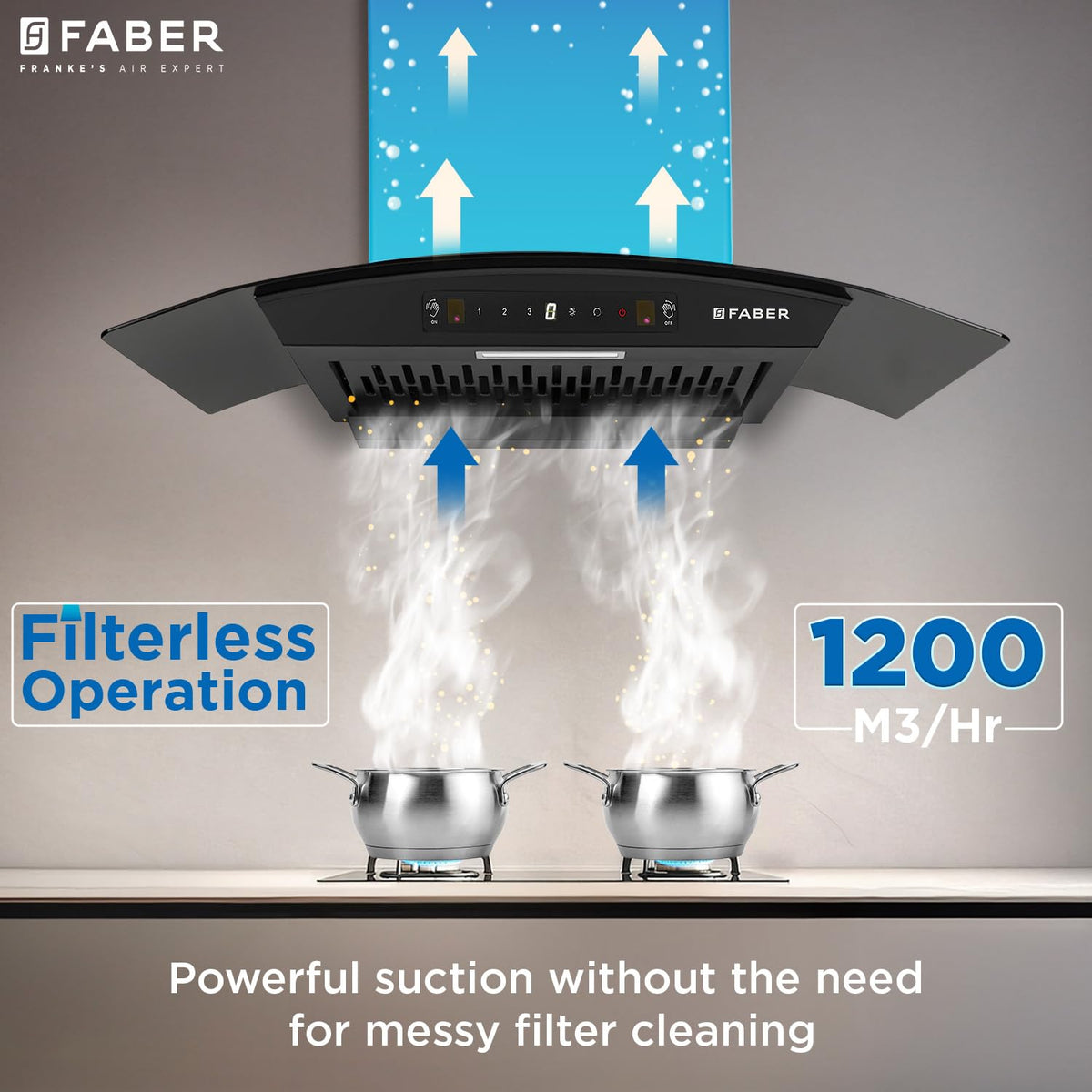 Faber Hood Venice 75 cm 1200 m³/hr Autoclean Curved Chimney| Filterless with Oil Collector |8 Yrs Motor & 2Yrs Comprehen