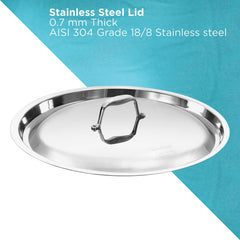 Hawkins Pro 5 Litre Deep-Fry Pan, Triply Stainless Steel Kadhai with Stainless Steel Handles and Stainless Steel Lid, Silver (PSK50S)