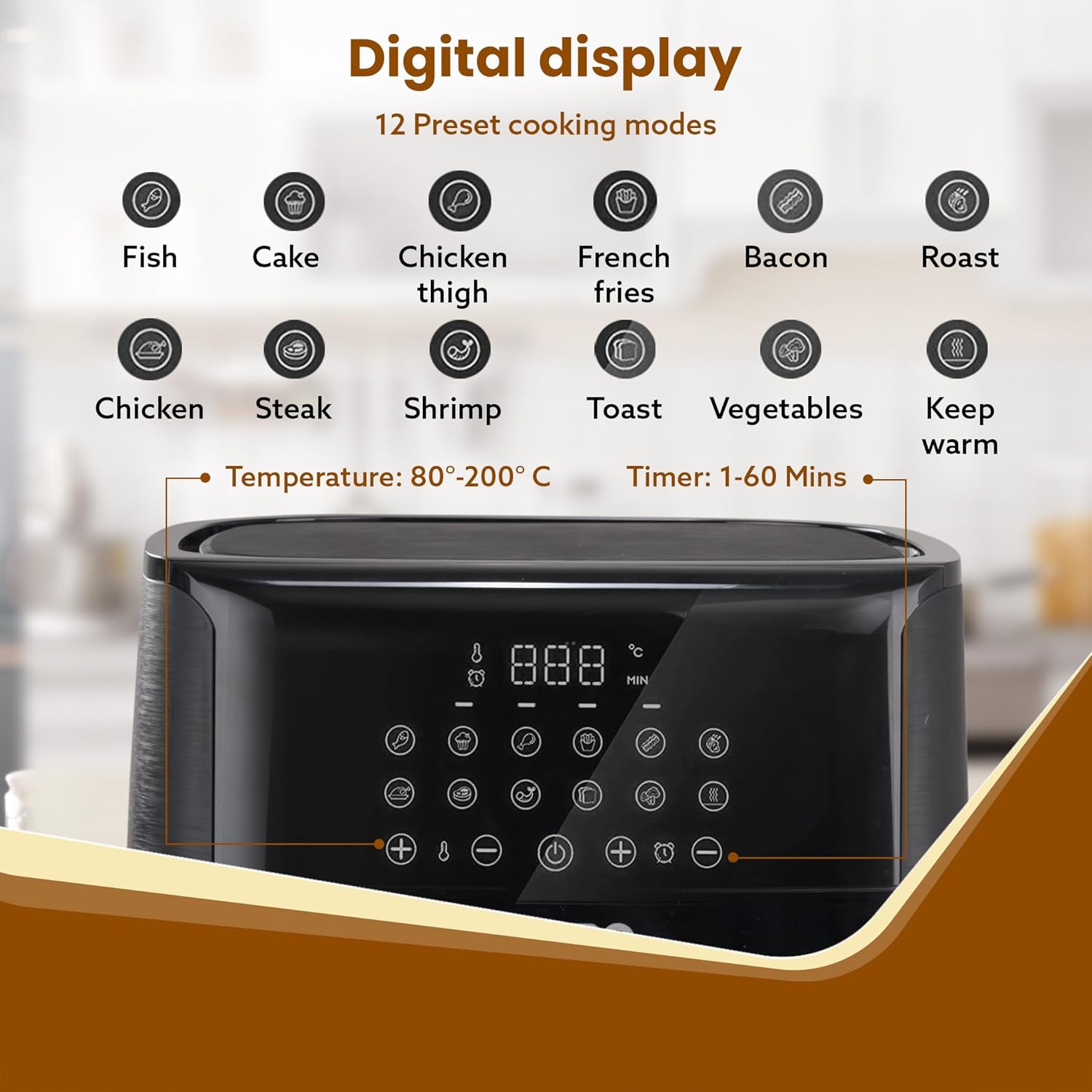 AGARO Elegant Air Fryer, 6.5L, 12 Preset Cooking Modes, 360 Degrees Air Circulation With Variable Temperature Settings, Frying, Grilling, Toasting, Roasting, 1800W, Black.